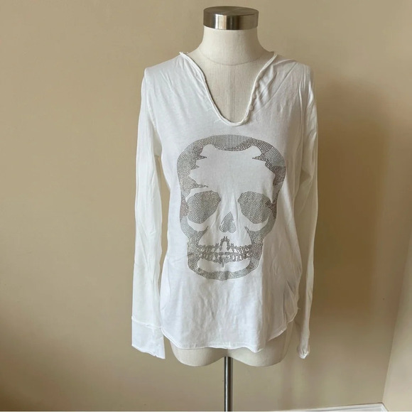 Zadig & Voltaire Metallic Skull Henley Studded Embellished Shirt 26027 - Picture 2 of 10